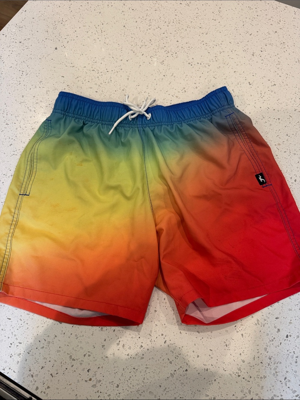 Hollister Men's Gradient Rainbow Swim Trunks - Blue, Green, Yellow, Orange, Red